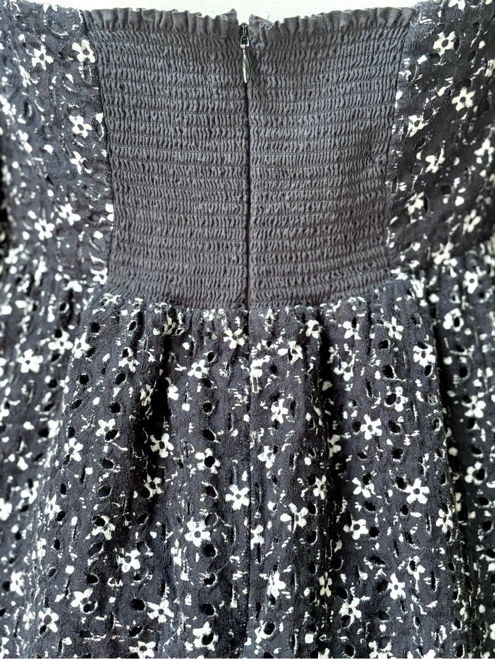 Anthro Maeve Black Floral Eyelet Babydoll Dress Puff Sleeve Cottagecore M - Picture 5 of 10